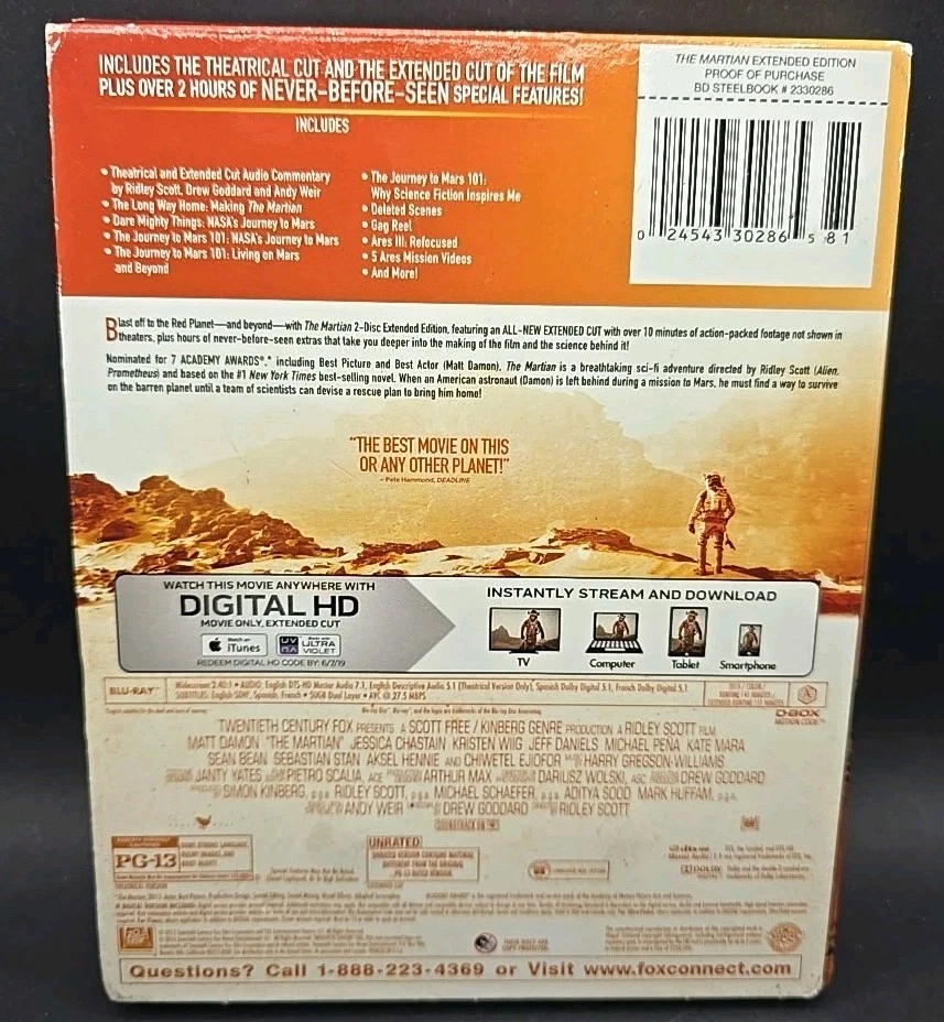 The Martian Extended Edition Steelbook (2-Blu-ray) RARE - Image 2 of 4