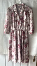 Vintage California Looks Dress Womens Floral Puff Sleeve USA Flare Maxi Sz 12
