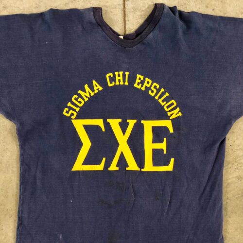 Vintage Sigma Chi Epsilon griechischer Buchstabe Velva Glanz Frat Fußball Trikot T-Shirt - Bild 2 von 6