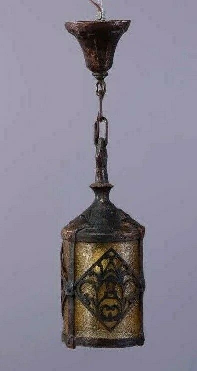 LÂMPADA DE METAL FUNDIDO ANTIGA VINTAGE GÓTICA ARTES E ARTESANATO LUMINÁRIA PENDURADA - Imagem 2 de 4