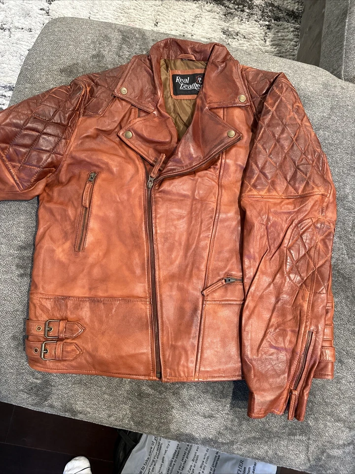 Chaqueta de cuero genuino para hombre fresca elegante con cremallera talla grande a la venta con etiqueta Foto 4 de 4