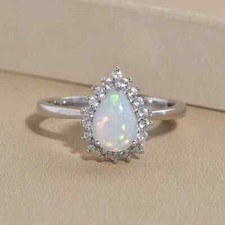 Natural Ethiopian opal Pear Ring 925 Sterling Silver Dainty Pear Opal Ring,