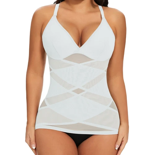 Prendas moldeadoras con cuello en V y sujetador incorporado control de abdomen adelgazante entrenador de cintura EE. UU. para mujeres - Imagen 16 de 25