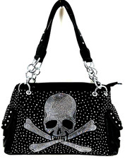 Women's Skull & Crossbones Design Rhinestone Handbag Conceal Carry Bag