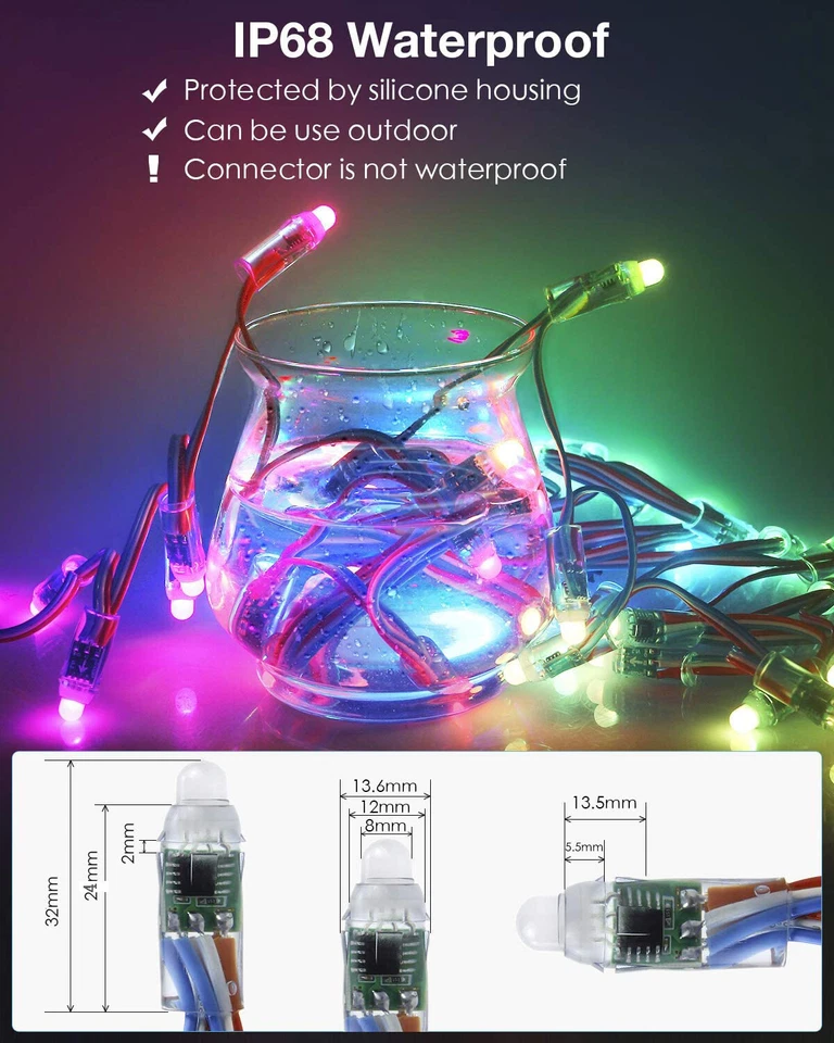 DC5V 200pcs WS2811 Addressable RGB LED Pixels String Light + APP Control + Power - Image 4 of 4