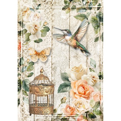 A4 Decoupage Paper GARDEN HUMMINGBIRD Decoupage Queen Rice Paper Mulberry Craft