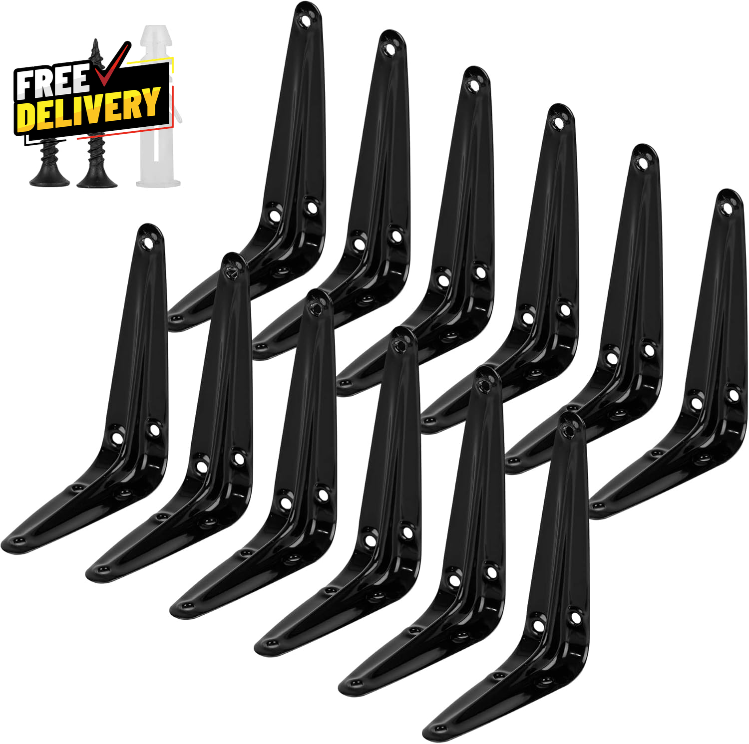 12-Pack Heavy Duty Black Metal Floating Shelf Brackets 4x3 Inch