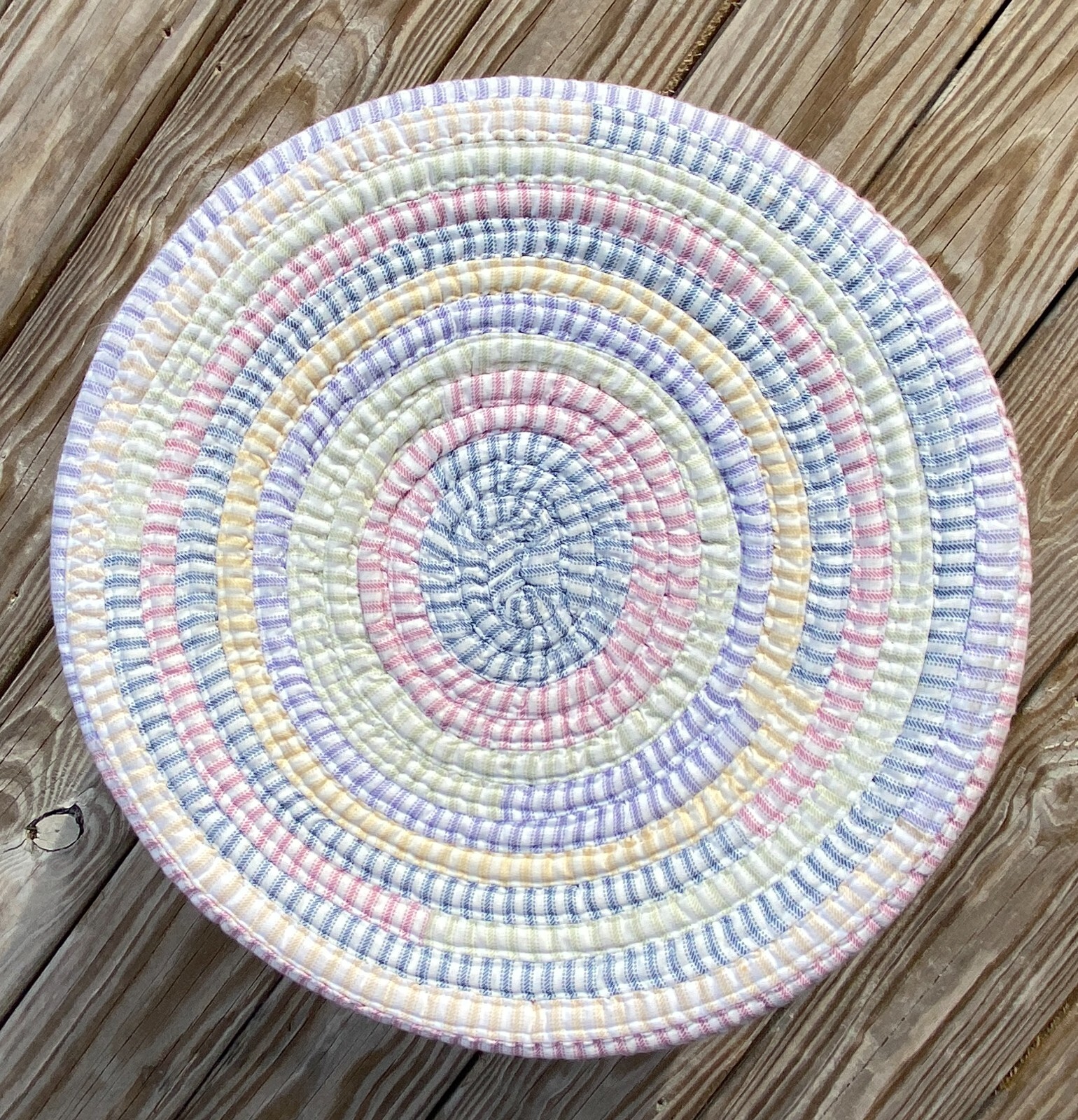 Fabric Storage Basket-Braided Ticking Stripe-pink/blue/grn/yel/purple-18" x 12"