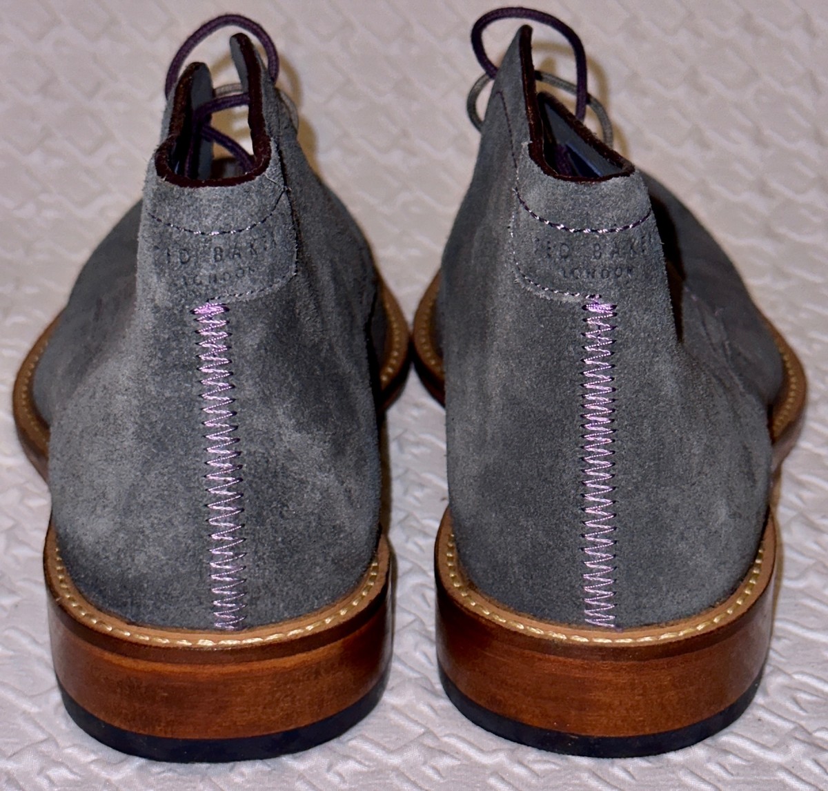 TED BAKER Linnus Grey Suede Purple Stitching Chukka Desert 