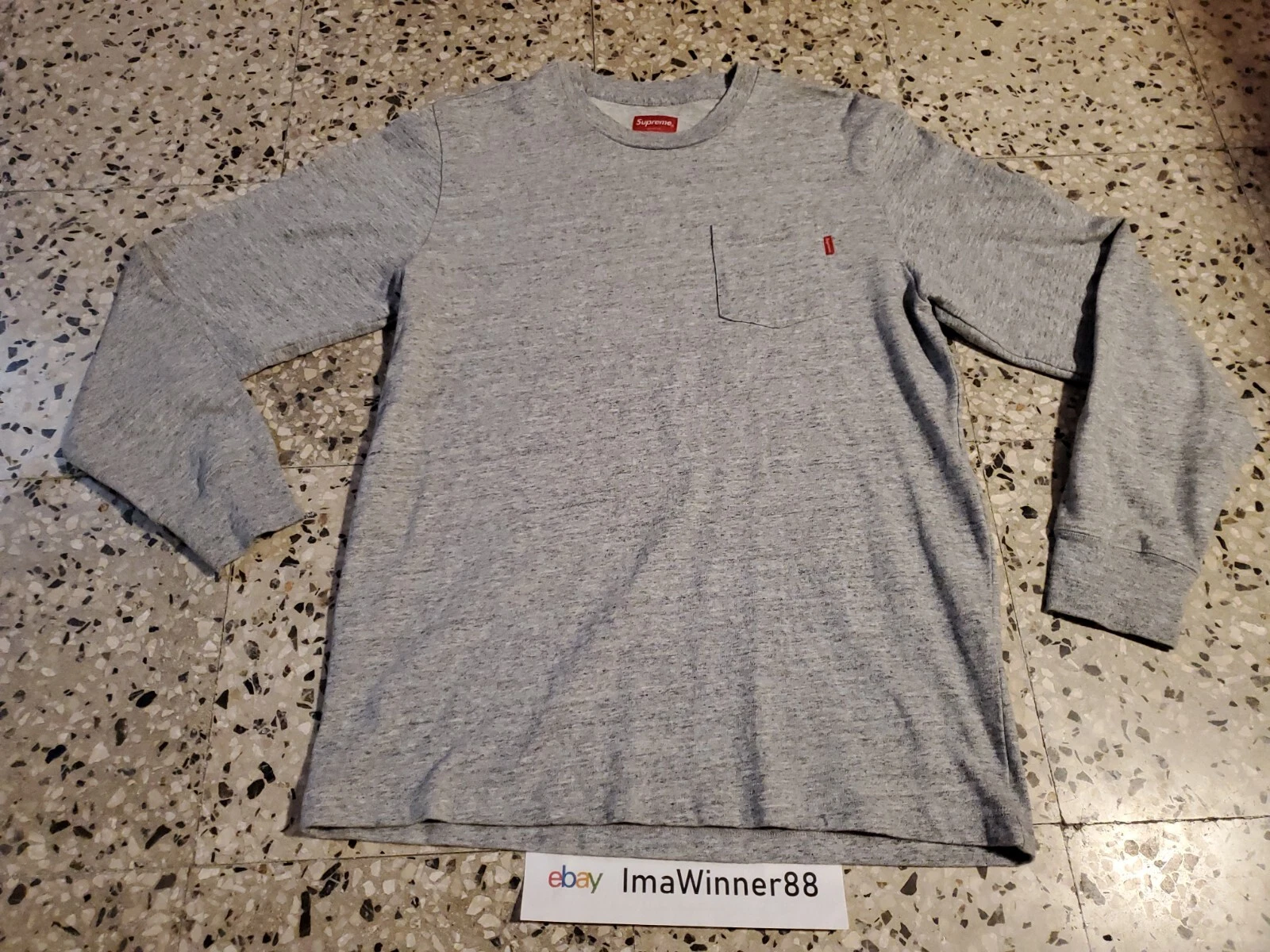 Tee shirt de poche gris bruyère Supreme SS17 semaine 11 L/S taille moyenne neuf sans étiquettes