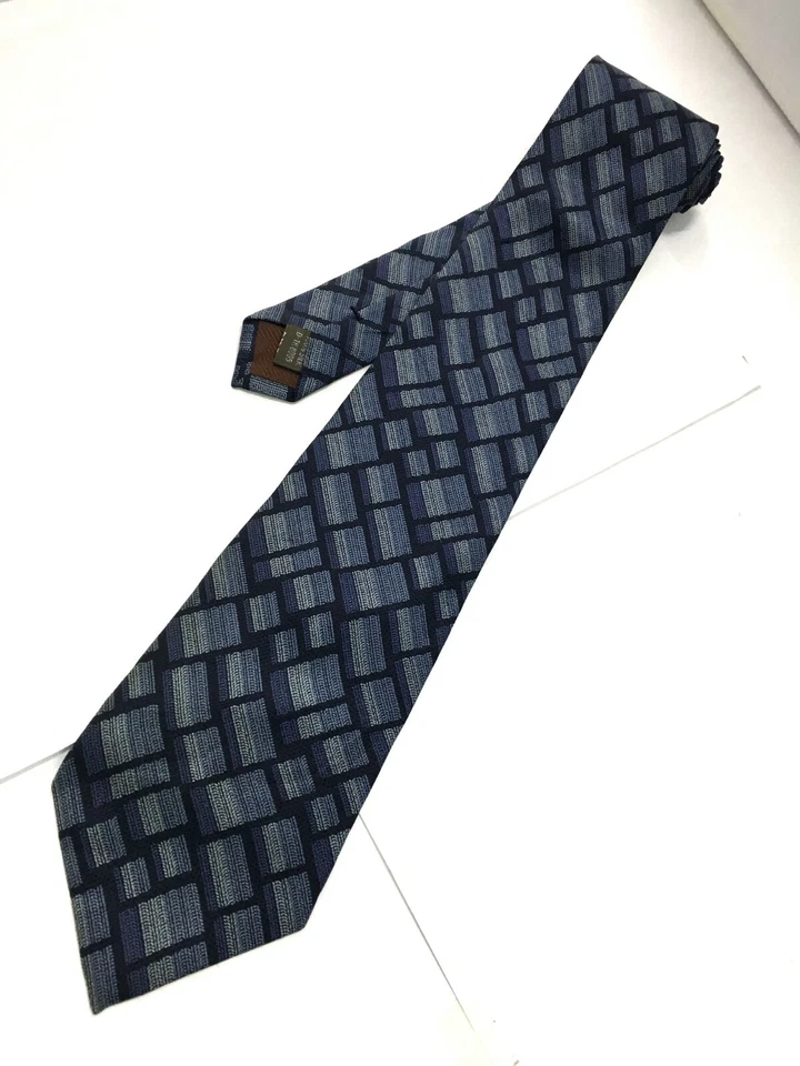 Auténtica corbata CK Calvin Klein diseño abstracto de bloque en azul 100 % seda Foto 3 de 4