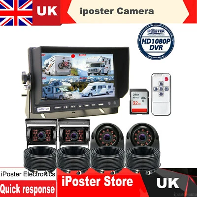 7" Quad Monitor DVR SD Recorder Side Rear View Reversing Camera System For Truck