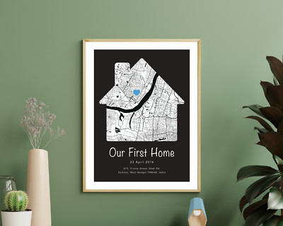 Custom Home Map Print Personalized Location Art Housewarming Wall Decor Gift