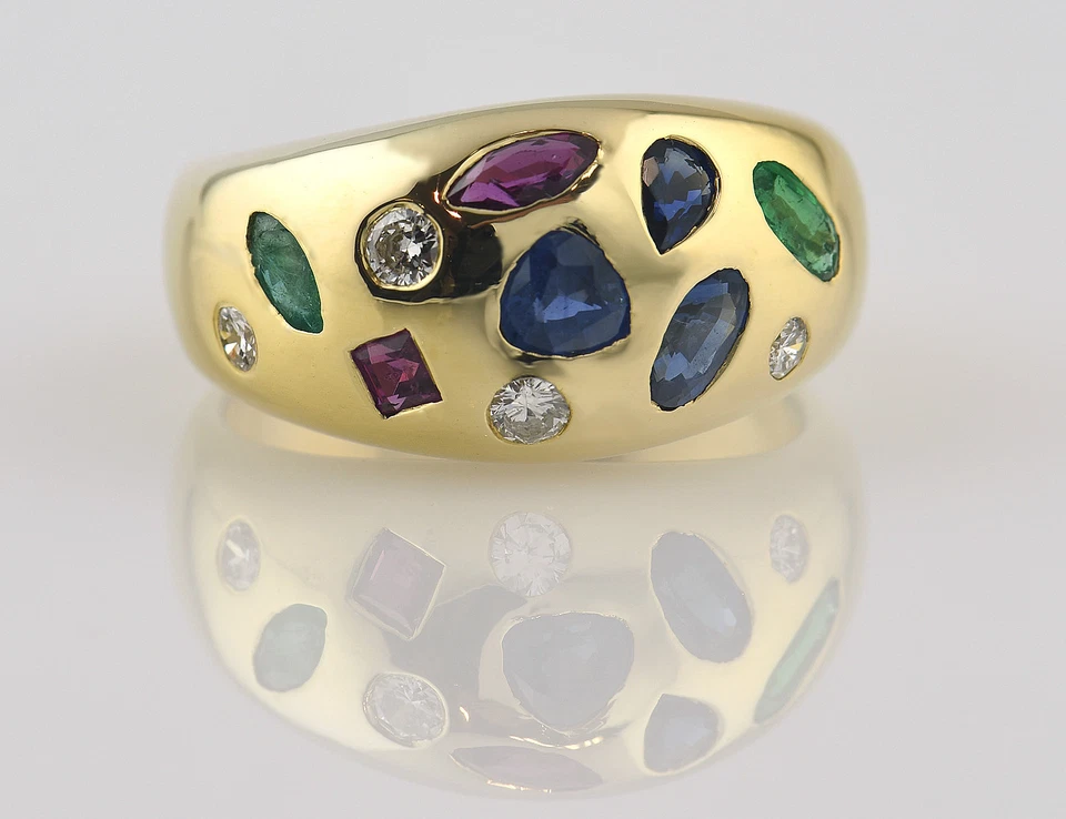 Ring, Dia, Saphir, Rubin, Smaragd 585 14 K Gelbgold 4 Brillanten zus. 0,24 ct - Bild 1 von 3