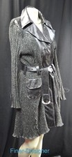 La Seine Knit Sweater Coat Long Chic Top Jacket Faux Leather Shabby Ladies L New