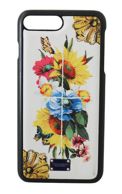 DOLCE & GABBANA Phone Case White Leather Floral  DG Logo iPhone 7 Plus RRP $200
