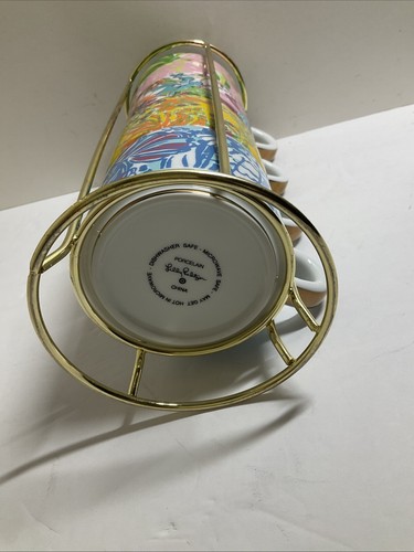 Lilly Pulitzer Set 4 Stackable Mugs Coffee Tea Espresso Hard To Find Colors Cups - Picture 5 of 8