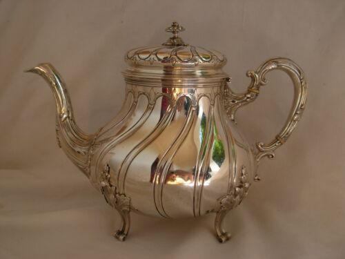 ANTIQUE FRENCH STERLING SILVER TEA POT,LOUIS XV STYLE,19th CENTURY - Picture 1 of 12