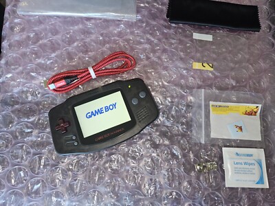 Nintendo Gameboy Advance GBA Clear Black + Audio Amp w/USB C Rechargeable