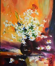 White Flowers Original Oil Painting Still Life 16x20 inches Afford Wall Art