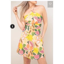 Hatch Halter Mini Dress Fruit Print Side Cutout Tropical Size 6 Beach Travel