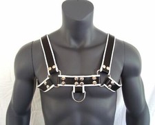 Classic White Leather Bulldog Chest Harness Size L/XL /optional C-ring extension