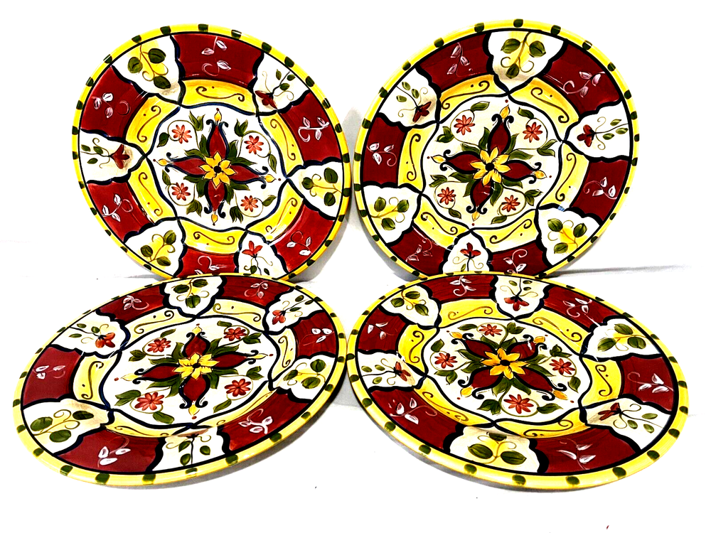Pier 1 Vallarta Set of 4 Hand-Painted Floral Charger Plates 13 Inch