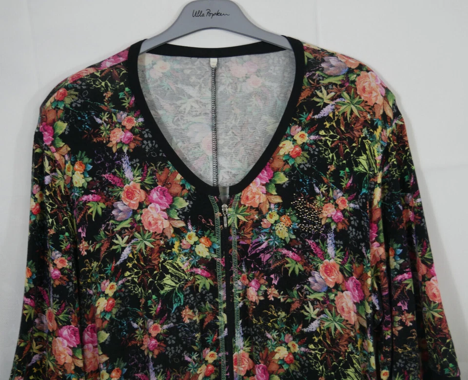 TRAUMHAFTES Stretch Kleid Bunt Blumen Reißverschluss vorne + Taschen Größe 46/48 - Bild 2 von 4
