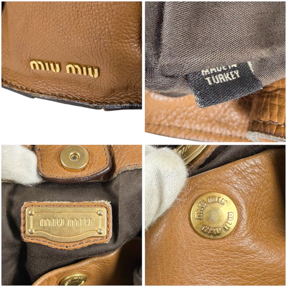 Miu Miu Archive Belt Leather Tote Bag Brown RN0426 Large Vintage