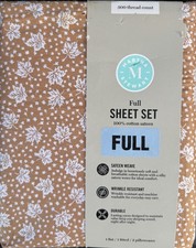 Martha Stewart Foliage Leaves Full Size Sheet Set 100 Cotton Sateen Fall New