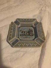 Irish Porcelain Ashtray Made in Ireland Jaunting Car with Shamrocks 4”