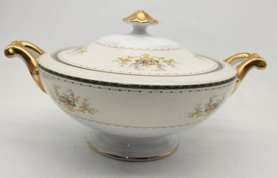 Vintage Mid Century Meito Japan Covered Round Vegetable Bowl Floral Pattern