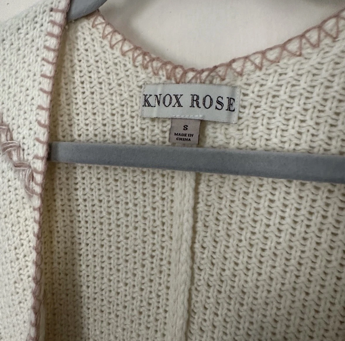 Knox Rose Cape Shawl Poncho Cream Knit Crocheted Trim Fringe Cottagecore Sz S-M