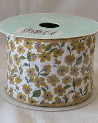 Celebrate It Easter Wire Ribbon, Gold Flowers, 2.5 in x 20 feet New