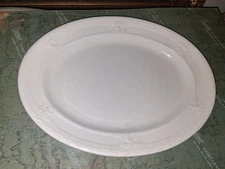 1850s White Ironstone Meat Platter Vintage Shape Adams 14x11 Oval Panels Florals