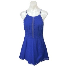 NEW Lulus Blue Embroidered Eyelet Sleeveless Cami Fit & Flare Mini Dress Size S 