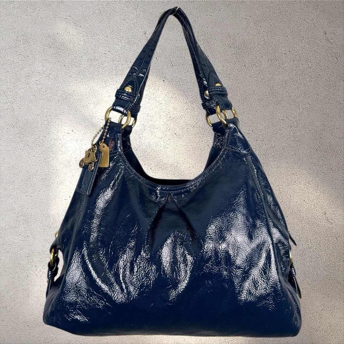 Coach Y2K Maggie Patent Leather Blue Slouchy Shoulder Bag Purse
