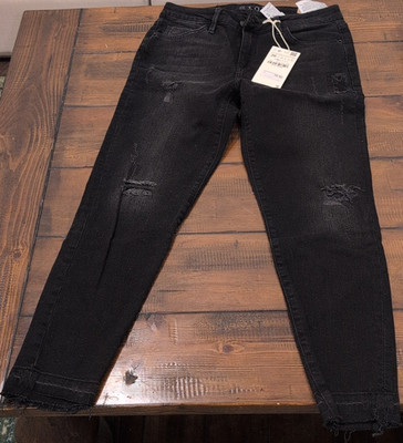Zara Basic Z1975 Denim Women s Black Distressed Cropped Slim Jeans Frayed Hem