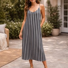 Everlane SZ 2 The Hammered Satin Slip Dress Blue Bone NWT $128 Relaxed Fit Midi