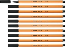 STABILO Point 88 Fineliner Black 0.4mm Pack of 10 Superfine Writing Pens