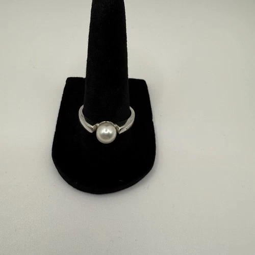 Vintage Sterling 925 Silver Faux Pearl Band Ring Size 9