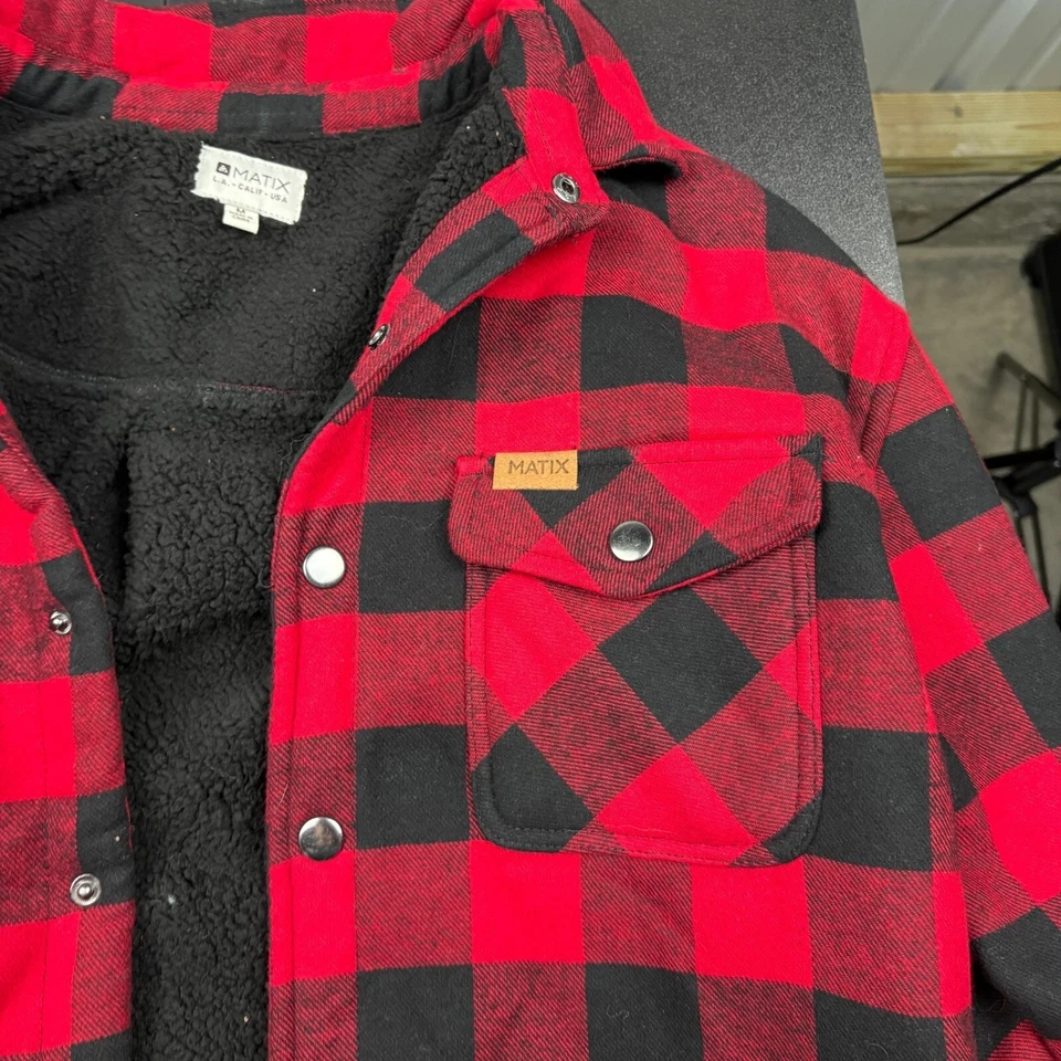 Camisa Chaqueta Matix Para Hombres Franela Gris Rojo Cuadros M Buffalo Sherpa Forrada de Vellón Foto 3 de 4