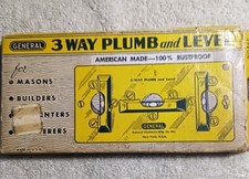Vintage General Solid Brass 3-Way Plumb and Level Made in USA In Box