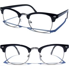 Half Frame Clear Lens Eye Glasses Vintage Style Retro Black Gunmetal Half Brow