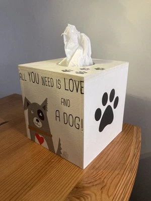 All You Need Is Love And A Dog Lovely Wooden MDF Tissue Box Cover New Gift Idea - Image 1 of 4