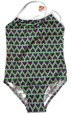 Stella Cove Purple Hearts on Green One Piece Bathing Suit, Size 4, NWT