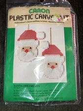 Caron Vintage Plastic Canvas Kit Santa 4.5”  Ornaments #4154