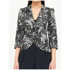 Smythe Lace Print Cropped Blazer Black White Women's Size 4