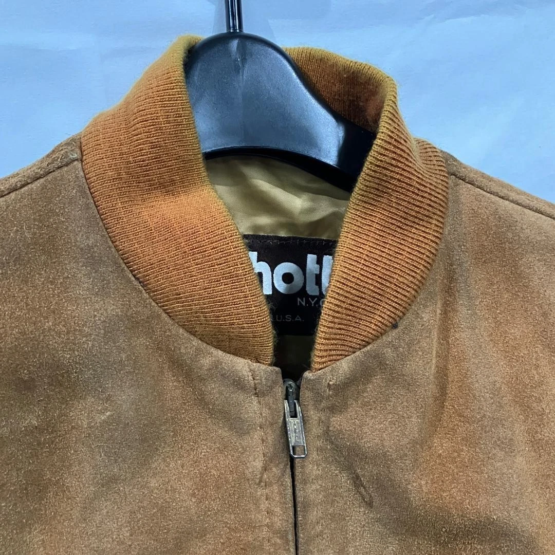Chaqueta de bombardero de cuero de gamuza Schott marrón hecha en EE. UU....