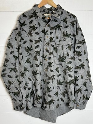 Vintage 90s Redhead Duck Print 2XL Long Sleeve Chamois Shirt Heavy Grey Red Head